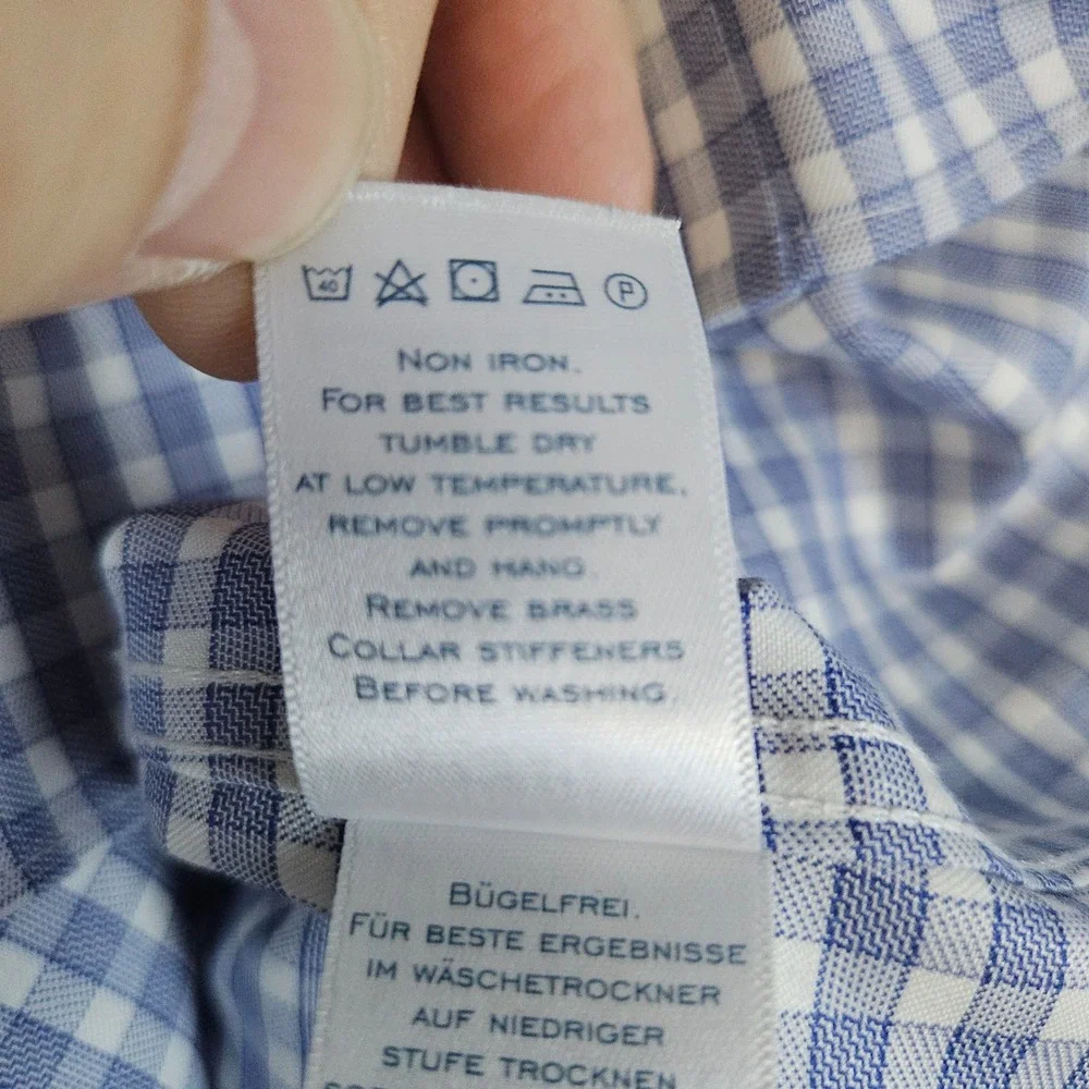 Charles Tyrwhitt Men's Blue & White Checks Size M 15 1/2 - 34 Dress Shirt STAINS
